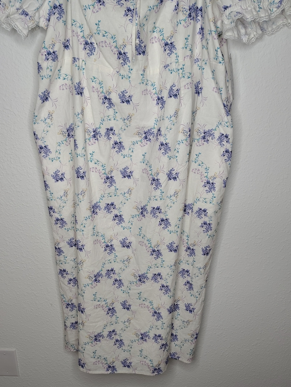 Scoop Cotton Linen Floral Lace Puff Sleeves Midi Dress Size 4X Bohemian Beachy - Picture 7 of 16